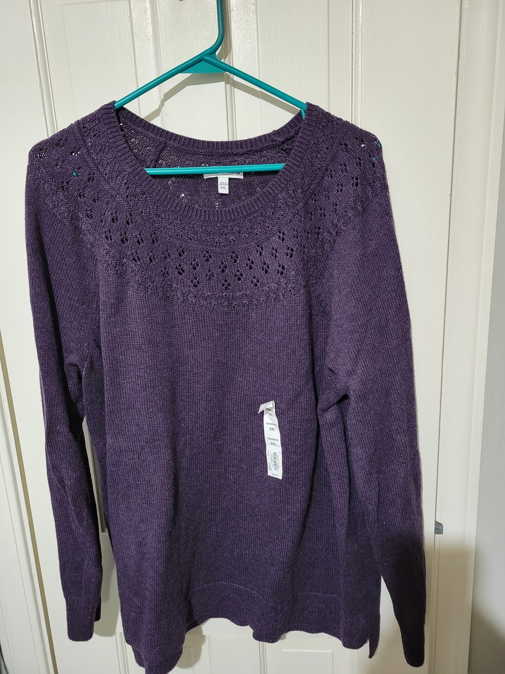 Sonoma Deep Purple Knit Crewneck Sweater with Lace Yoke
